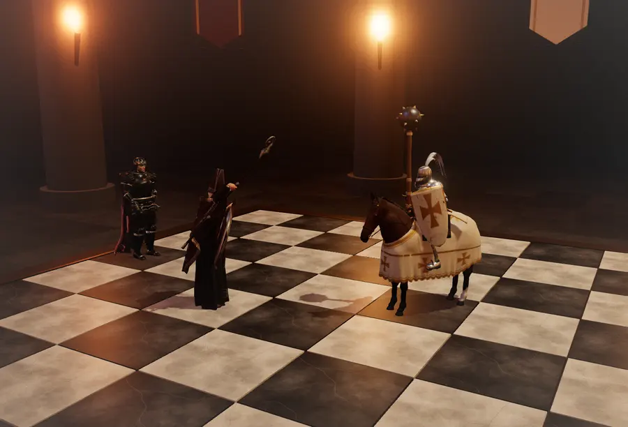 The white knight rides at the black bishop